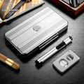 3-Piece Cigar Accessory Travel Case with Torch Lighter, V-Cutter & Humidor | Premium Aluminum Gift Set