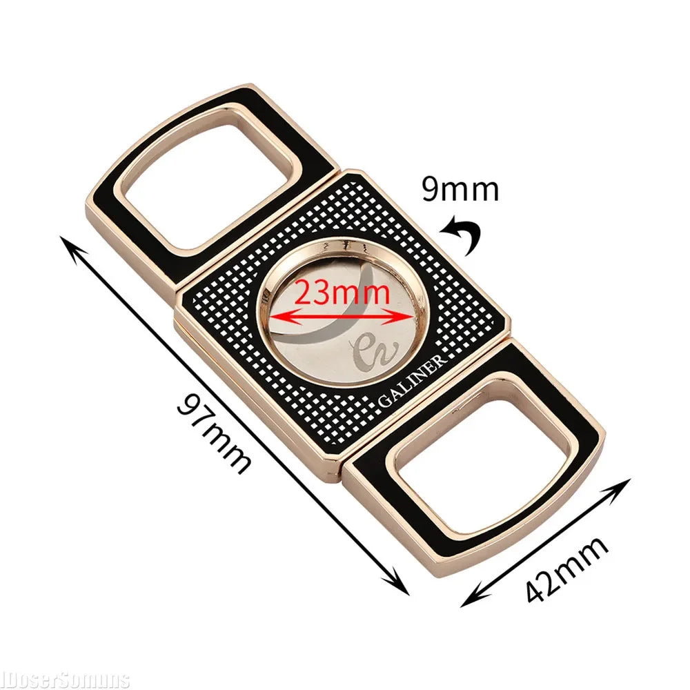 Cigar cutter with measurement details on a white background