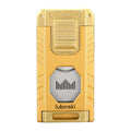 Gold lighter with guillotine cutter on a white background.