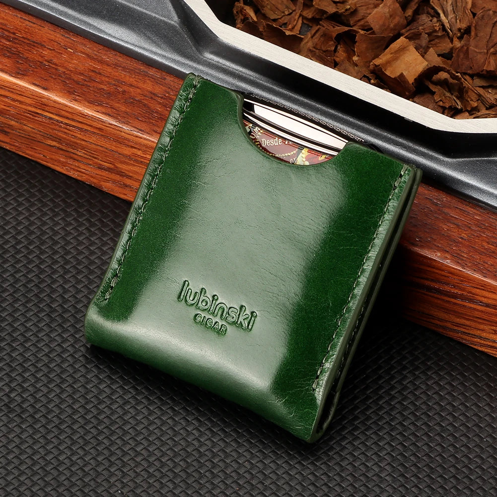 Green leather holder for cigar cutter