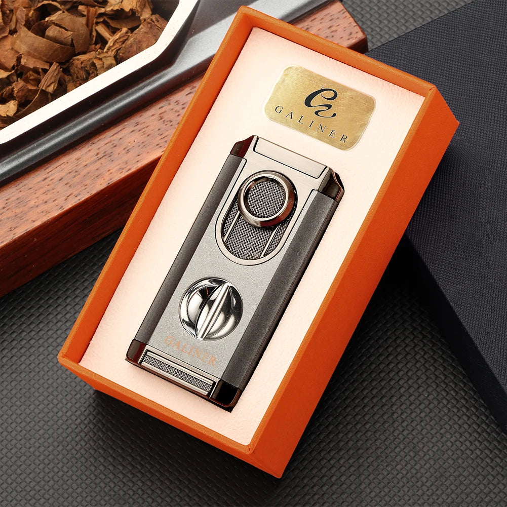Metallic coloured cigar lighter in a gift box