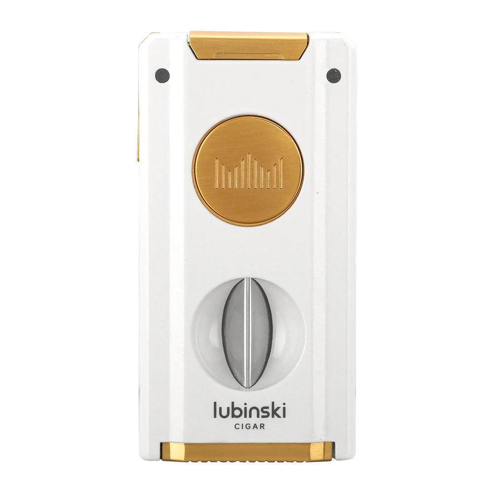White cigar lighter with gold accents and on a white background